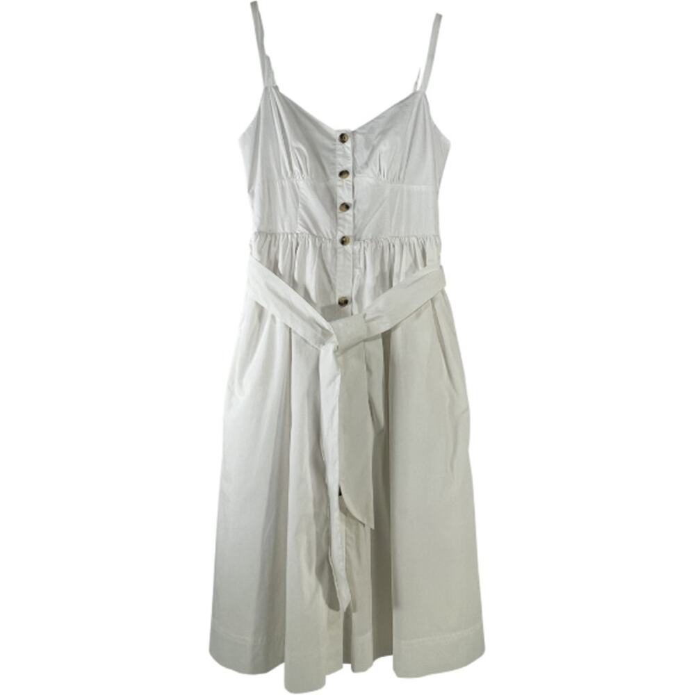 J.Crew White Linen Blend Sleeveless Button Front Tie Waist Dress Size 0